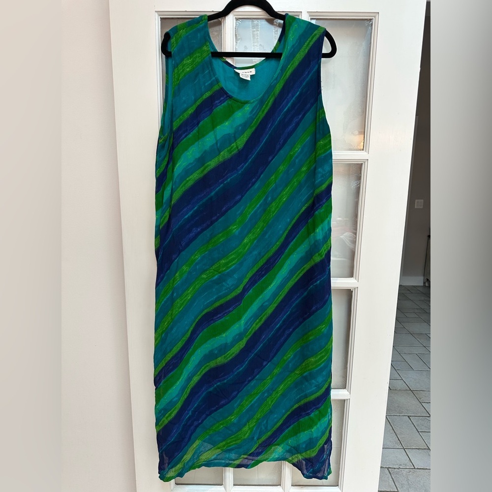Avenue Teal Blue Green Watercolor Sleeveless Midi Dress Womens Plus Size 18 / 20 - Picture 9 of 9